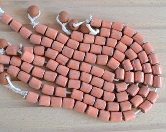 Terracotta Clay Beads Strand, Rustic Ceramic Beads, Handmade Jewelry Supply
