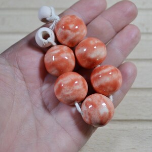Red Ceramic Round Beads (22mm): Handmade Jewelry Supplies, Macrame Beads - 6pcs