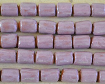 Purple Glazed Red Clay Tube Beads, Macrame Jewelry (20 pcs, 11x15 mm)