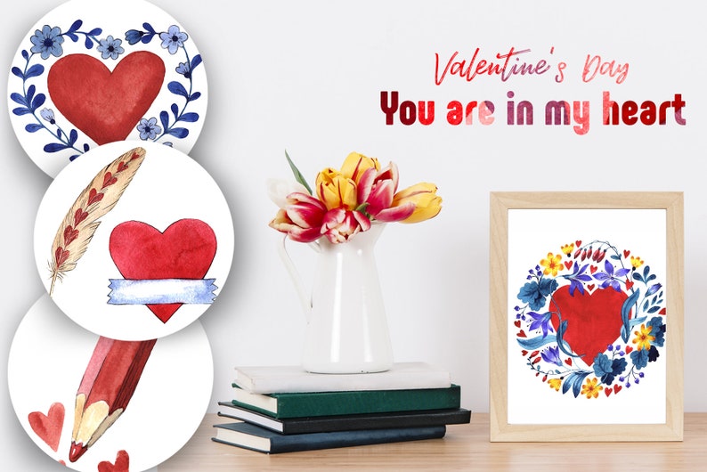 Valentines Day Watercolor Clipart Love Hand Painted Valentine Day Free Commercial Use Digital Art PNG Hearts Wedding DIY Invites