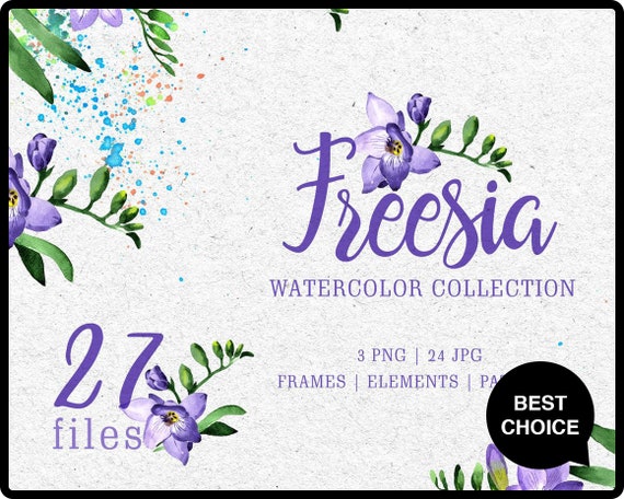 Purple Freesia Watercolor Set Hand Painted Free Commercial Etsy