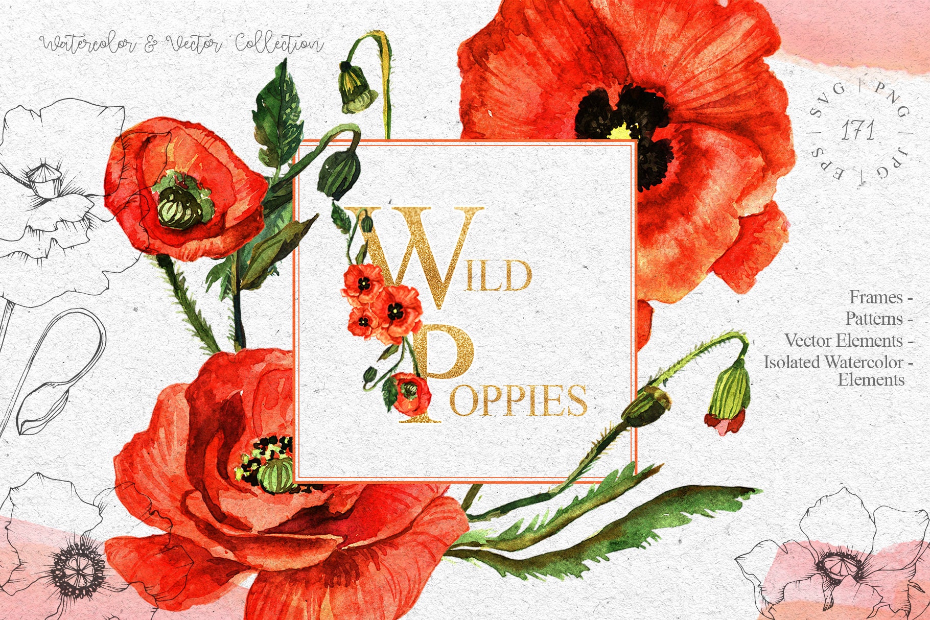 Download Watercolor Red Poppies Clipart Eps Svg Png Jpg Etsy