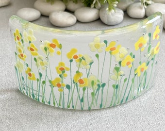 Fused glass hand painted Daffodils  mini curve