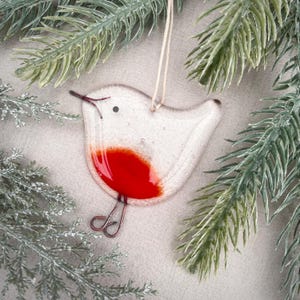 Fused glass Christmas tree decoration ~ Robin
