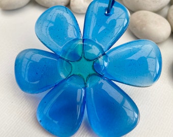 Jelly Flower fused glass suncatcher hanging - Ink Blue
