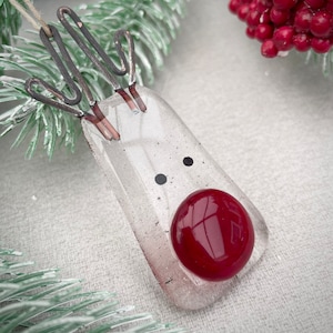 Fused glass Christmas tree decoration ~ reindeer ~ reclaimed glass