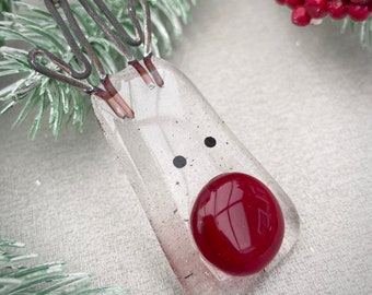 Fused glass Christmas tree decoration ~ reindeer ~ reclaimed glass