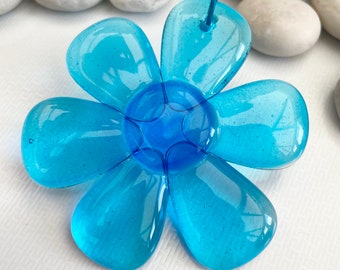 Jelly Flower fused glass suncatcher hanging - Sky Blue Turquoise