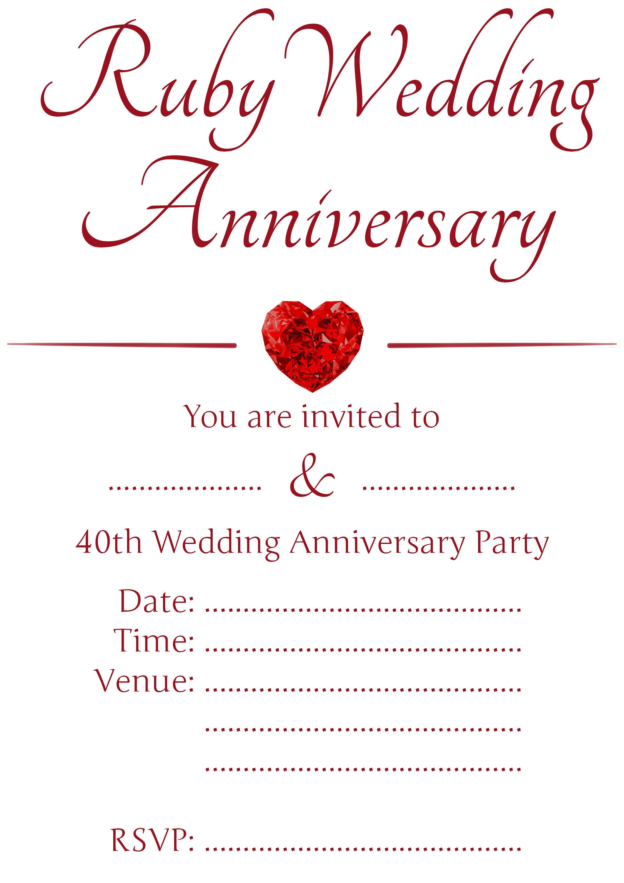 1100 PACK of 40th RUBY WEDDING Anniversary Party Invitations Etsy UK