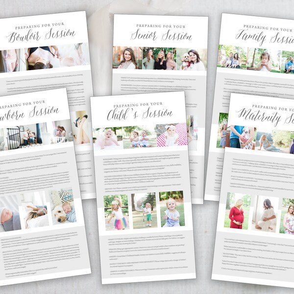 Photography Client Prep Guides. Photographer Template. Photography Price List. Newborn Prep Guide. Boudoir Prep Guide. Family Prep Guide.