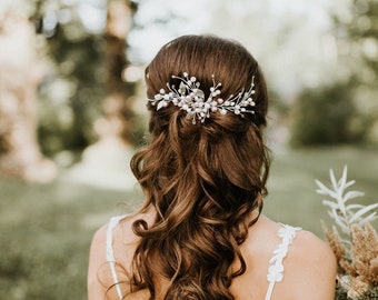 Wedding hair comb Purple hair piece Boho wedding hair piece  Purple headpiece Silver leaf hair piece Crystal hair pin Pearl hair comb boho