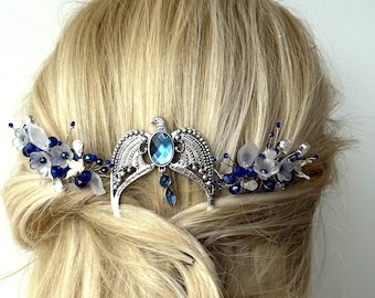 Blue wedding hair piece Always blue diadem HP Ravenclaw wedding hair piece Bridal Hair piece BIRD blue headpiece After all this time? Always