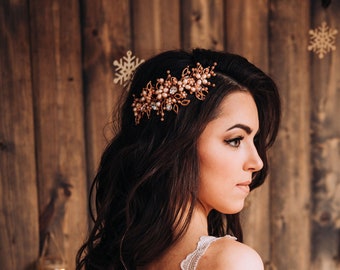 Floral Kopfschmuck Boho Hochzeit Kupfer Kopfschmuck Perle Haar kam Hochzeit Perle Haar Rebe Blatt Haarstück Kristall Haar Rebe Blume Haarkamm