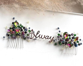 Emerald magic hair piece Always Green slytherin Hair comb wedding hair clip  Bridal Hair piece Da thly Hel low Always magic hair vine  Elf