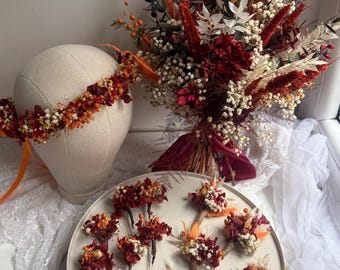 Adorno para el cabello con flores de terracota Horquillas naranjas Adorno para el cabello con flores secas Ramo de terracota Pinza para el cabello de otoño Boutonnière Pinza para boda de otoño