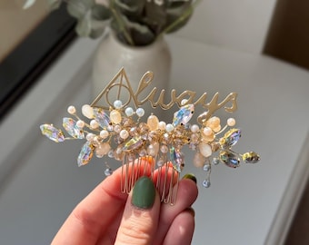 Opal pink Bridal Always White Hair Comb Colorful Always magic comb  Wedding Hair Piece Magic Wedding Wizard After all this time? Always!