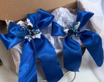 Conjunto de tocado de invierno azul y plateado para mamá e hija, peine navideño, accesorio de regalo de Navidad, regalos de Navidad para niña, tocado con lazo de Navidad