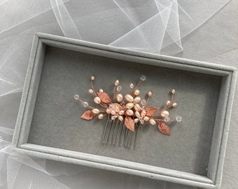 Rose gold Haar kam Boho Haarkamm Floral Haarkamm Braut Haarstück Hochzeit Perle Haarkamm Rose gold Haarstück Gold Blatt Kopfschmuck Braut