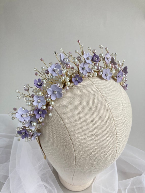 purple floral headpiece