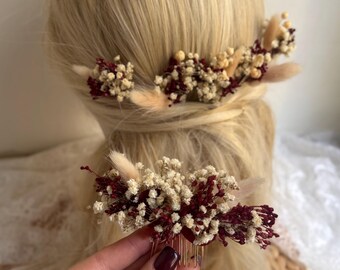 Boho Dried Flower Hair Pins Dried Gypsophila Wedding Hair Accessories Rustic hair clip Bridal white flower hair clips Babay s breath pins