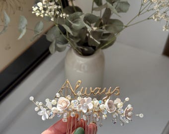Bridal Floral White Hair Comb Bohemian Wedding Hair Piece Magic Wedding Snitch  After all this time? Always! Flower Hair piece Crystal Boho