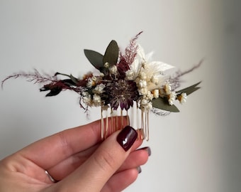 Burgundy Dried Flower Hair Pins Autumn Gypsophila Wedding Hair Accessories Rustic hair clip Maroon Green  white flower hair clips Fall pins