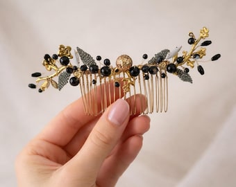 Bridal Gothic Hair Comb Gold Wedding Hair Piece Magic Wedding Wizard Wedding headpiece Gold snitch hair piece Haloween wreath Accessory