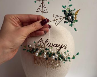 Emerald wedding hair piece Always Green Hair comb Greenery gold hair piece Bridal Hair piece boho greenery comb After all this time? Always