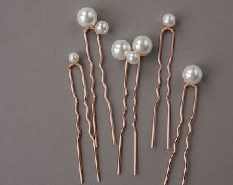 Grandes épingles à cheveux perle Perles épingles à cheveux Ensemble de 5 épingles à cheveux nuptiales Boho Épingles à cheveux de mariage Rose épingles à cheveux en or Pearl Accessoires de cheveux de mariage