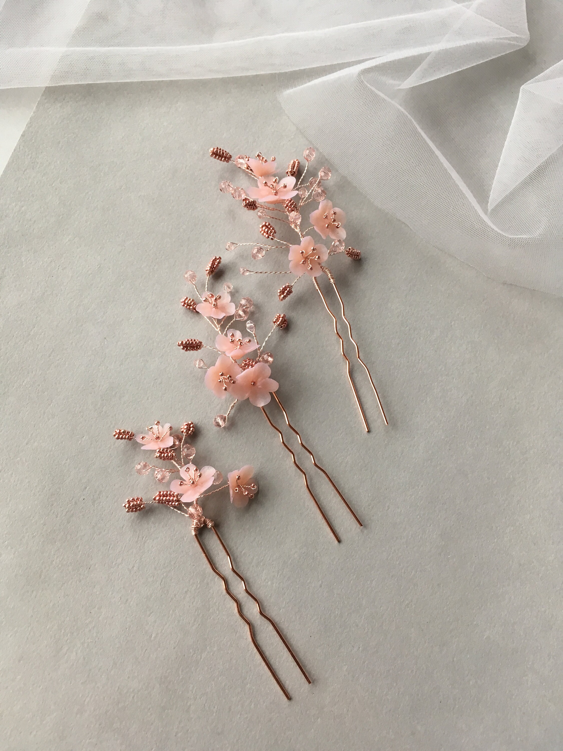 Set of 3 hair pins Light pink hair pins Bridal hair piece Etsy