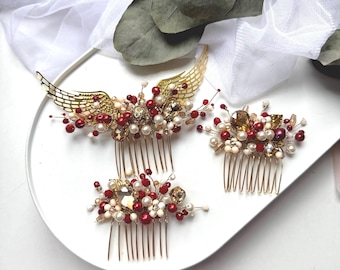 Burgundy wedding hair accessory Magic Red Ivory wedding hair piece Fall always Bridal always comb Boho Mistiry After all this time? Always