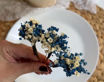 Blue Hair pins Dried flower haie clip Something Blue Gypsophila haie pins Winter haie accessory Bridal Blue headpiece Small Hair clip Blue