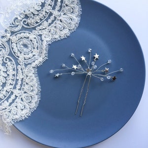 Celestial silver bridal headpiece Star Bohemian silver hair piece Celestial silver star headpiece Celestial wedding hair piece Silver comb image 5