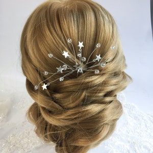 Celestial silver bridal headpiece Star Bohemian silver hair piece Celestial silver star headpiece Celestial wedding hair piece Silver comb image 7