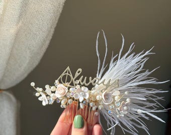 Feather hair pin Ostrich feather hair piece Always magic headpiece Flower Bridal hair accessory Feather hair comb Gatsby White accessory boh