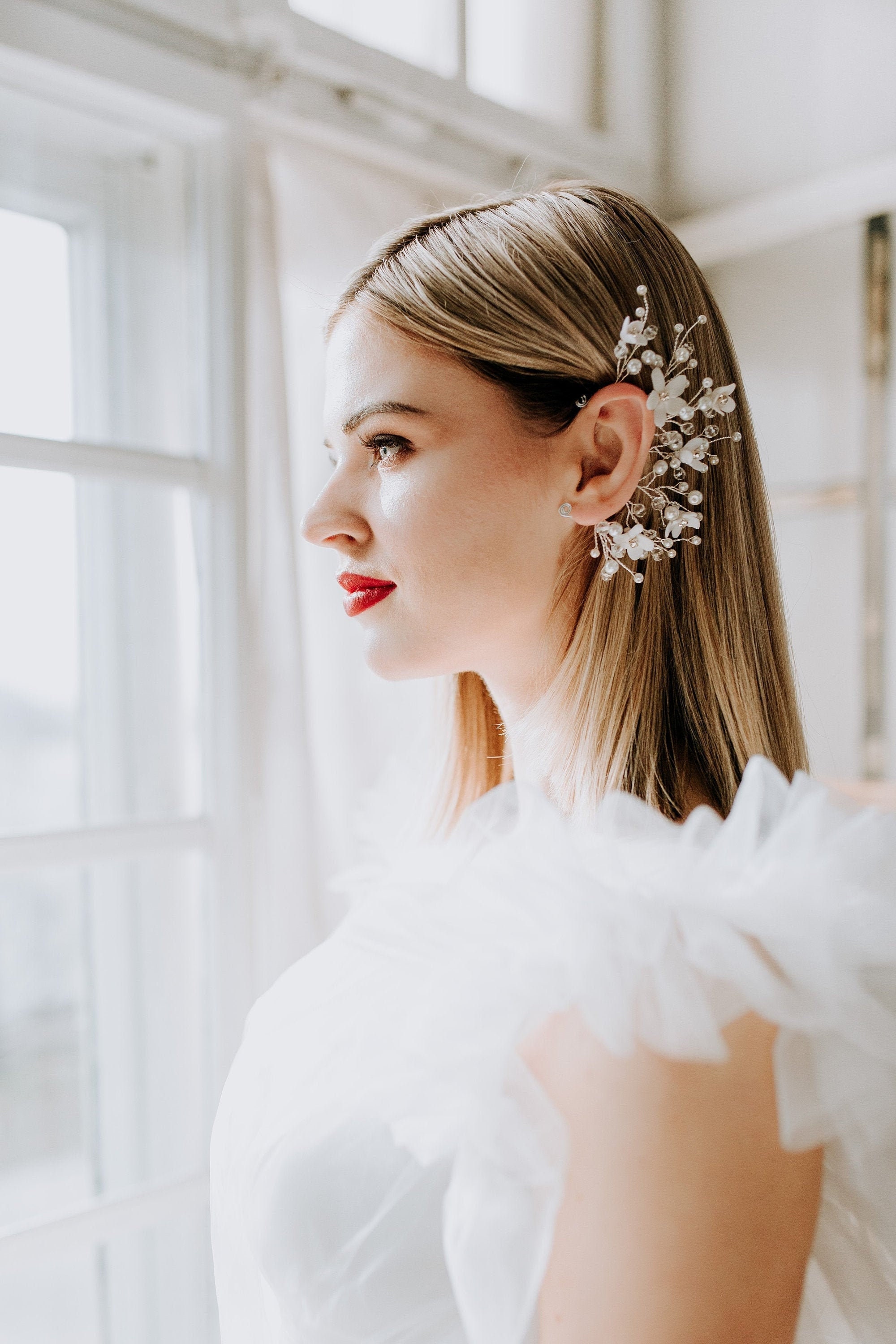 Boho Bridal Ear Wrap Floral Ear Cuff Ear Climber Cartilage