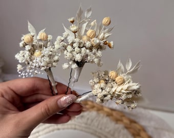 Boho Dried Flower Hair Pins Dried Gypsophila Wedding Hair Accessories Rustic hair clip Bridal white flower hair clips Babay s breath pins