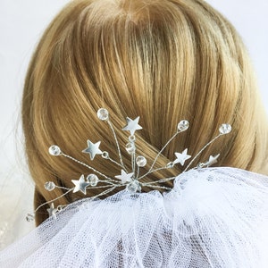 Celestial silver bridal headpiece Star Bohemian silver hair piece Celestial silver star headpiece Celestial wedding hair piece Silver comb image 4