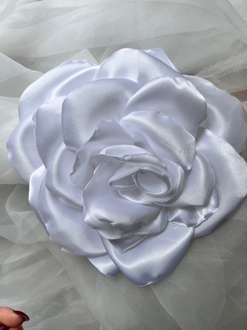 Broche fleur blanche extra large Broches roses surdimensionnées pour femme, épingle grande fleur faite main pour mariage cadeau de Noël femme épingle rose blanche image 7