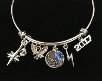 Air Force Bracelet "USAFA Cadet", adjustable stainless steel charm bracelet, select year