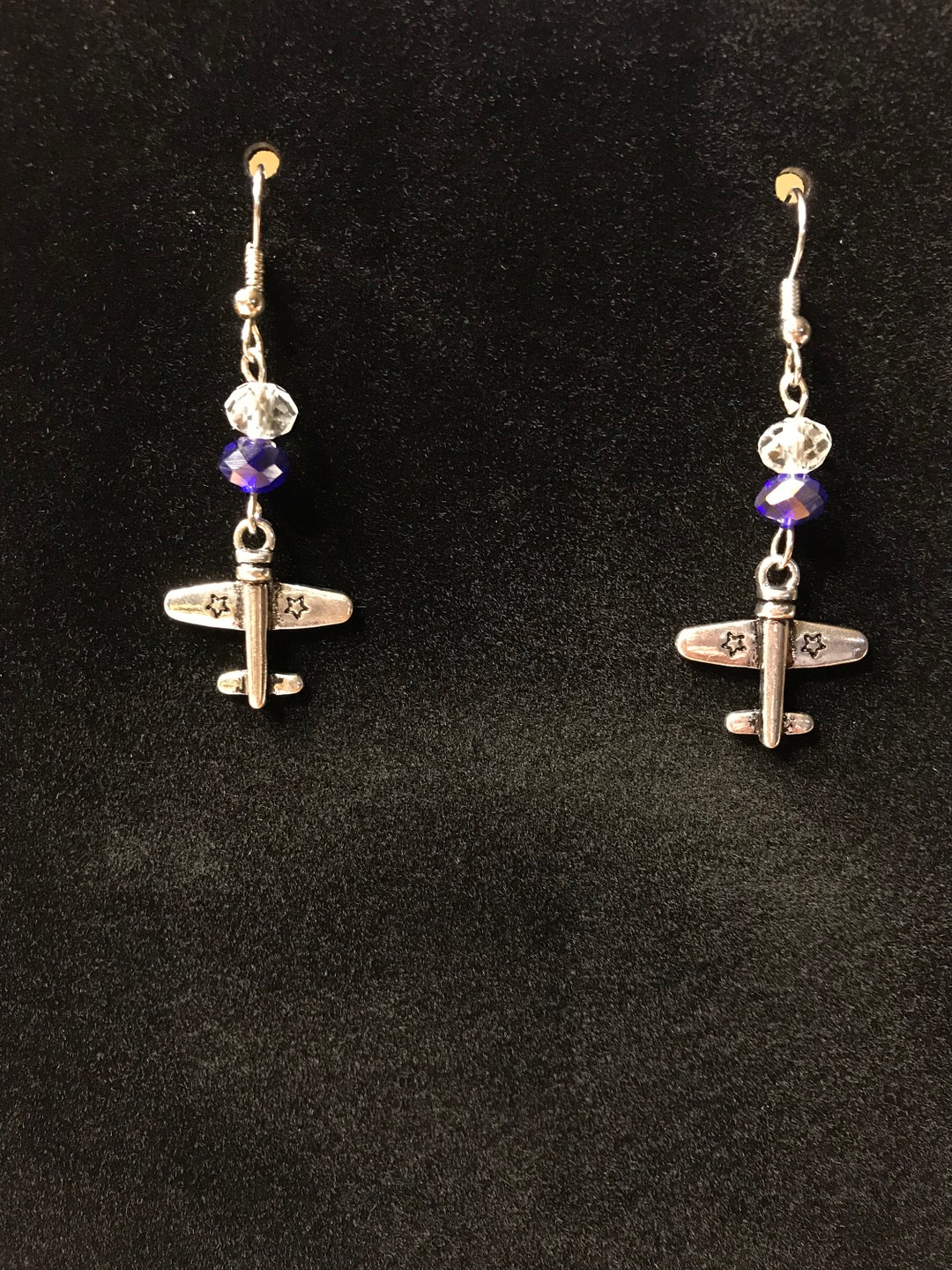Air Force Earrings, Airplane Charm and Crystal Rondelle Beads in AF