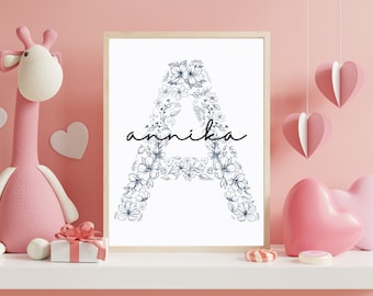 Digital Print Printable Custom Personalized Kid's Name and Initial with Themed Art Background
