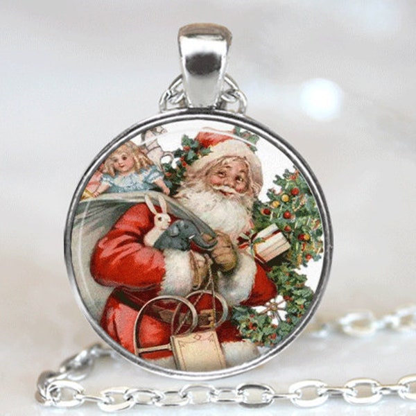 Christmas Necklace Christmas Jewelry Santa Necklace Santa Jewelry Glass Tile Necklace Glass Tile Jewelry Holiday Jewelry Holiday Necklace
