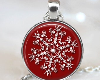 Christmas Necklace Christmas Jewelry Snowflake Necklace Snowflake Jewelry Glass Tile Necklace Glass Tile Jewelry Holiday Jewelry