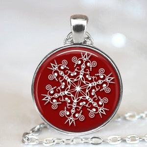 Christmas Necklace Christmas Jewelry Snowflake Necklace Snowflake Jewelry Glass Tile Necklace Glass Tile Jewelry Holiday Jewelry