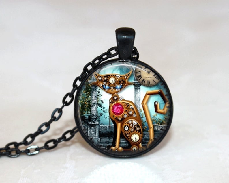 Steampunk Necklace Steampunk Jewelry Cat Necklace Cat Jewelry - Etsy