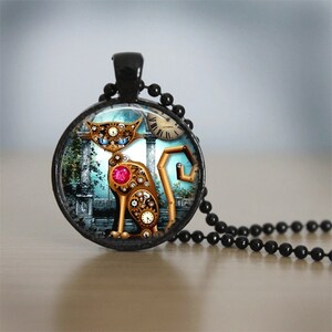 Steampunk Necklace Steampunk Jewelry Cat Necklace Cat Jewelry Silver ...