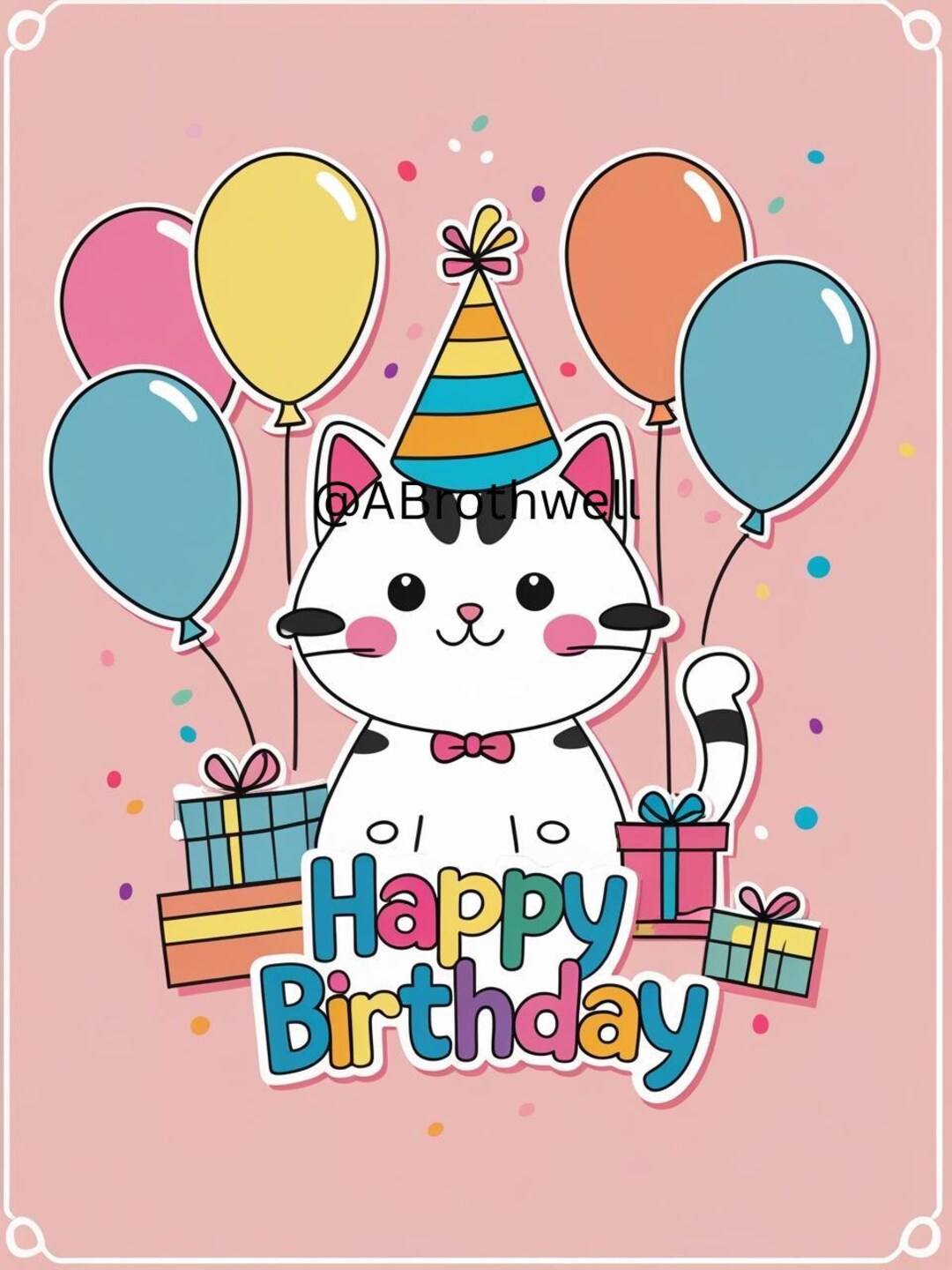 Printable Cute Cat Birthday Card - Etsy