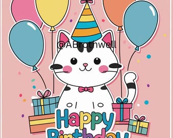 Printable Cute Cat Birthday Card