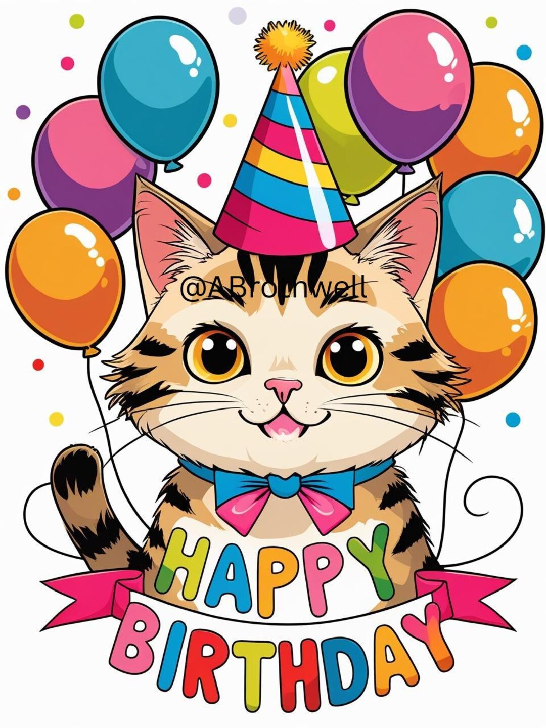 Printable Cute Cat Birthday Card - Etsy